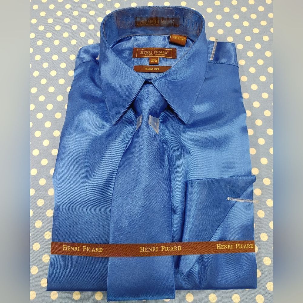 HENRI PICARD MENS ROYAL SATIN COMBO SLIM FIT SHRT. SS100